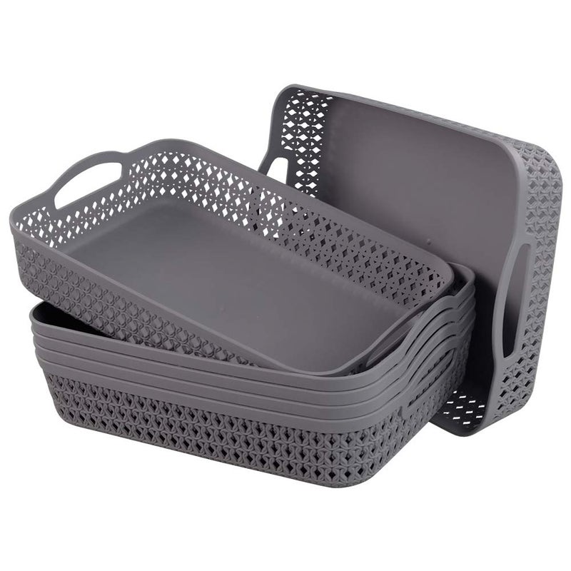 Kekow Plastic Storage Tray Basket with Handle, Set of 6, 13.22" x 10.23" x 2.95", Gray - Image 1